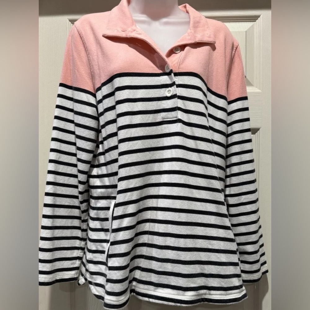Talbots Colorblock And Stripes Half Button Pullov… - image 1
